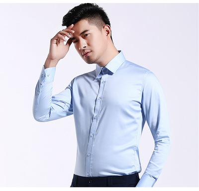男士平纹秋冬长袖衬衫修身韩版商务职业工作服上衣衬衣
